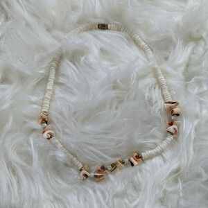 Vintage Puka Shell‎ Necklace Beaded Seashell Choker Beachy Summer Jewelry Ivory